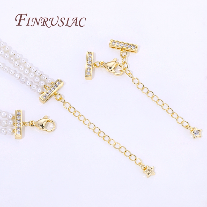 Pearl Trim Chain - 18K Altın Kaplama 3 Sıralı İnci