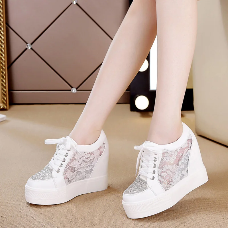 Crystal Mesh Fabric - Moda Sneakers kadınlar Platform ayakkabılar Rhinestone
